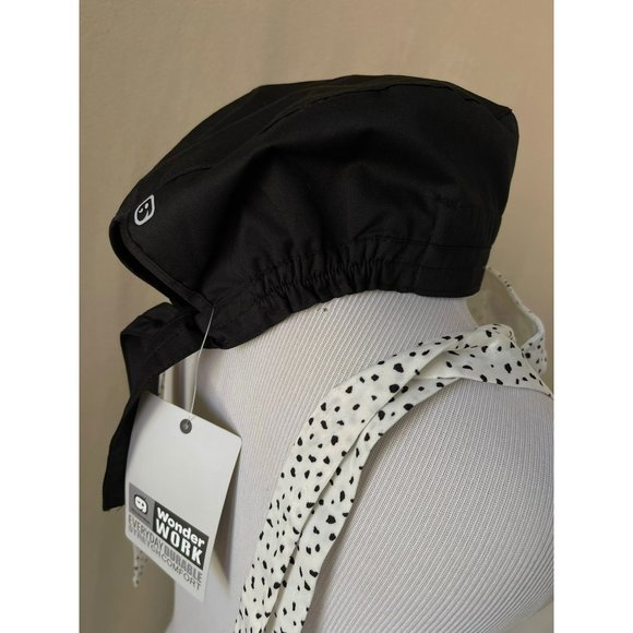 Wonder Work Stretch Comfort Professional Work Scrub Hat/Cap & Black/White Polka - Picture 3 of 11